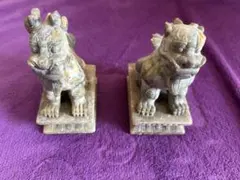 【中国古美術】天然石彫刻 貔貅（ヒキュウ）獅子 対 2体セット 招福・金運 中国古美術】天然石彫刻 貔貅（ヒキュウ）獅子 対 2体セット 招福・金
