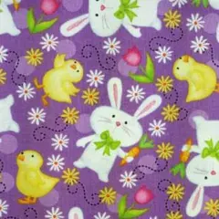 ウサギとヒヨコ柄 ・ 紫地　 Quilting Treasures· 200cm