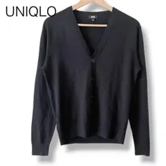 ユニクロ エクストラファインメリノ Vネック 長袖 カーディガン ブラック系 S
