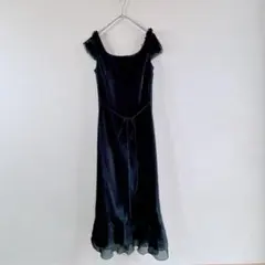 スコットクラブ　ワンピース 黒 M シアー フリル ノースリーブ ロング　上品