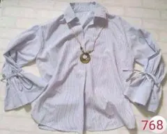 上品こなれ感♡ストライプボリューム袖ブラウス♪