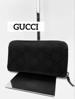 GUCCI グッチ GGキャンバス ラウンドファスナー 長財布 ブラック