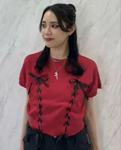 jouetie レースアップリボントップス 赤