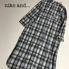 ニコアンド　シャツワンピース　チェック　青　えんじ　グレー　黄A389 M