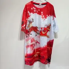 【L】サンタ トナカイ プリント Tシャツ クリスマス Xmas 仮装 大きめ
