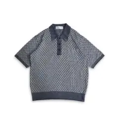 貴重 昭和レトロ オールドニットポロシャツ 80s 90s 総柄 ビンテージ古着
