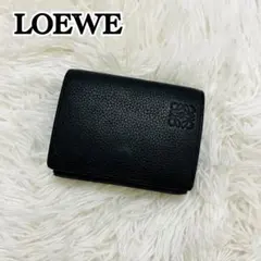 極美✨LOEWE 三つ折り財布 アナグラム トライフォールド レザー ブラック