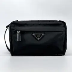 超希少】PRADA CLUTCH BAG TRIANGLE PLATE BLK - メルカリ