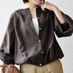 完売 SHIPS any リネンミックス シアー ボリューム ブラウス ブラウンのサムネイル