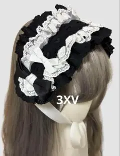 サブカル　ゴシック　闇かわ ハートレースフリルリボンヘッドドレス ブラック　黒