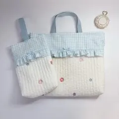 レッスンバッグ 手提げ ハートモロッカン 刺繍リボン ハートキルト