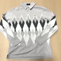 マンシングウェアダイヤモンドパターン長袖ポロシャツ グレー系 L2089番