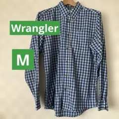 Wrangler 青系チェック ボタンダウン 長袖シャツ M