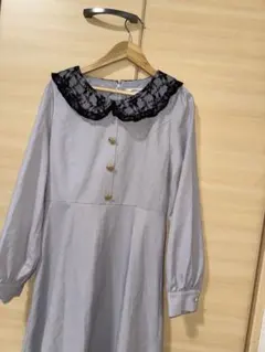 AnkRouge グレー レース襟 長袖ワンピース