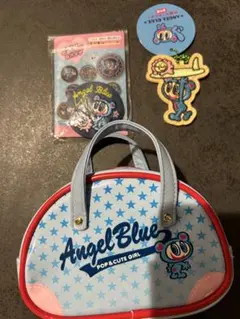 エンジェルブルー　ミニポーチ　刺繍缶バッジ 刺繍キーホルダー