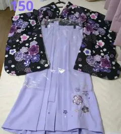 袴セット アリサナ 黒紫 小学生　卒業式 150 髪飾り ブーツ付き