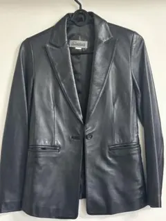 美品　羊革　ブラックレザーテーラードジャケットSサイズ