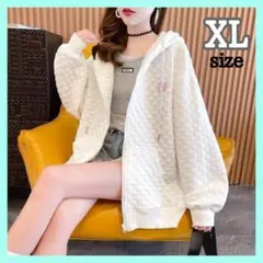 ジップアップパーカー XL ホワイト ワッフルチェック アウター フード付き