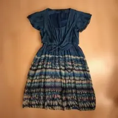 ZARA WOMAN シルク100% 半袖ワンピース ブルー系のサムネイル