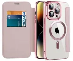 iPhone用手帳型ケース カードポケット付き ピンク