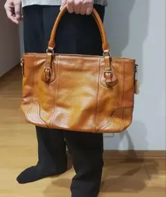 美品ブラウン 牛本革トートバッグ 中型