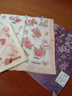 値下げ 新品 レノマ renoma 宇野千代 計3枚 優しい花柄ハンカチセット
