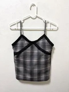カップ付レースチェック柄キャミソール　GRL