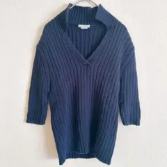 J.Crew ジェイクルー　Vネックリブニットプルオーバー M ネイビー 七分