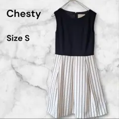 Chesty チェスティノースリーブ ストライプひざ丈ワンピース S