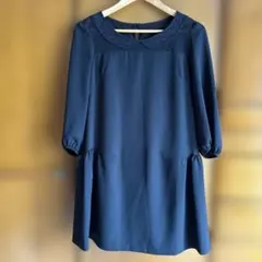 earth music&ecology レース襟 長袖ミニワンピース　黒