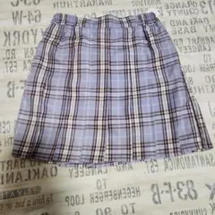 薄紫のチェック柄プリーツスカート　150cm