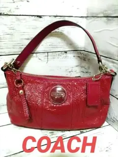 COACH パテントレザー バンド ショルダーバッグ 黒点数個2WAY レッド系