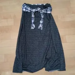 グレー ロングスカート 3L チェックシャツ風