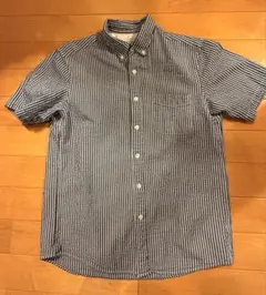 【美品】無印良品 メンズ 半袖シャツ ストライプ ボタンダウン Mサイズのサムネイル