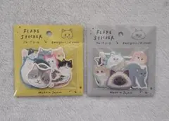 セリア　上質フレークシール　大きな猫　②種セット