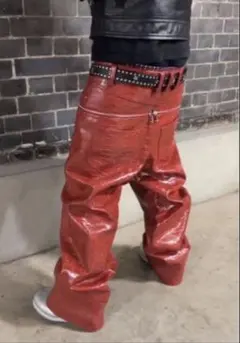 goar archive CROCO ZIPPER PANTS RED レッド goar.archive 赤 クロコ レザーパンツ Mサイズ - メルカリ