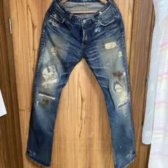 メンズ ダメージ加工 ダークブルー デニム