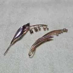 リーフデザイン ゴールドブローチ 2点セット