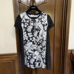 新品未使用. スーパービューティー レース切替フラワープリントチュニック40