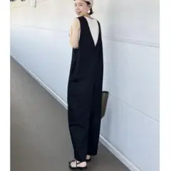 2WAYノースリーブサロペット　ブラック　コットンリネン　リネンのサムネイル