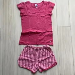 プチバトー　10歳パジャマピンクのTシャツとストライプショートパンツセット