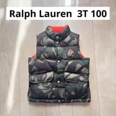 ラルフローレン　リバーシブルダウンベスト　オレンジレッドxカモフラ　100