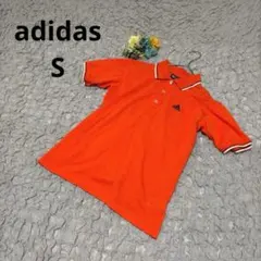 アディダス　ポロシャツ　半袖　Tシャツ　メンズ　ロゴ刺繍　古着　オレンジ　S