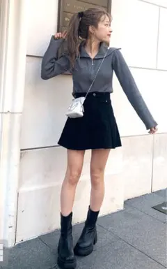 GRL ダブルジップ襟付ニットトップス グレー ラメ入り