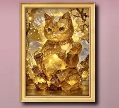 幸福を招く開運の招き猫　額縁付き　開運グラフィックアート