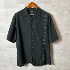Haggar アロハシャツ L シルク100% 開襟 椰子刺繍 黒