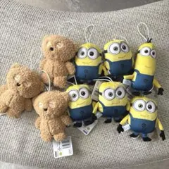 ラウンドワン限定　ミニオン　ティム　ゴムひも付き　ぬいぐるみ　マスコット　9体