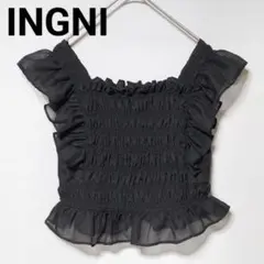 ✨美品✨ INGNI シアーフリルシャーリングブラウス 黒 短丈 ノースリーブ