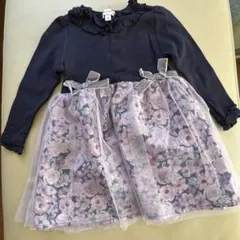 エニィファム　ネイビー フリル襟 花柄ワンピース