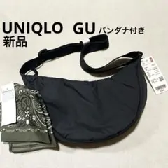 ユニクロ ラウンドミニショルダーバッグ ブラック　新品　おまけGUバンダナ付きのサムネイル